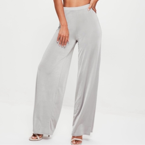 Missguided Pants - Missguided Sleek and Silky Silver Wide Leg Pants